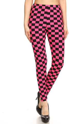 Checkered Printed High Waisted Leggings In A Fitted Style, With An Elastic Waistband Look Up Deals