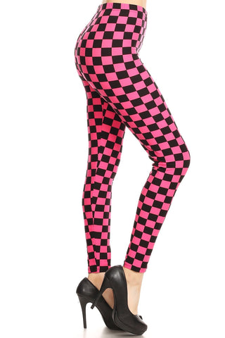 Checkered Printed High Waisted Leggings In A Fitted Style, With An Elastic Waistband Look Up Deals