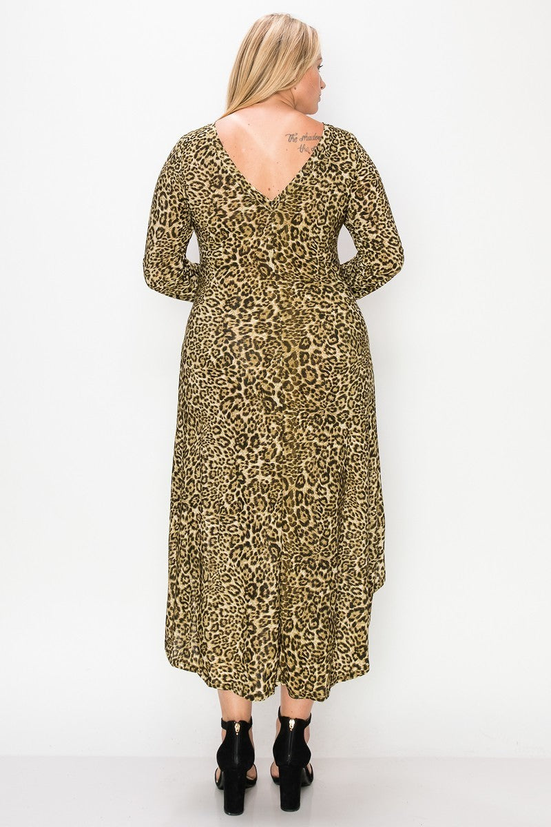 Cheetah Print Dress Featuring A Round Neck Look Up Deals