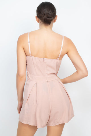 Cinched Zip Sweetheart Pleated Romper Look Up Deals