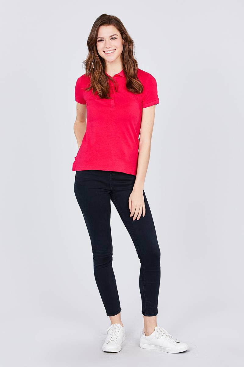 Classic Jersey Spandex Polo Top Look Up Deals