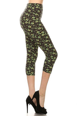 Clover Print, High Rise, Fitted Capri Leggings Look Up Deals