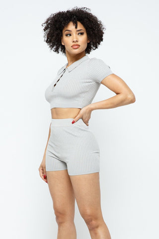 Collar Crop Top + Shorts Set Look Up Deals