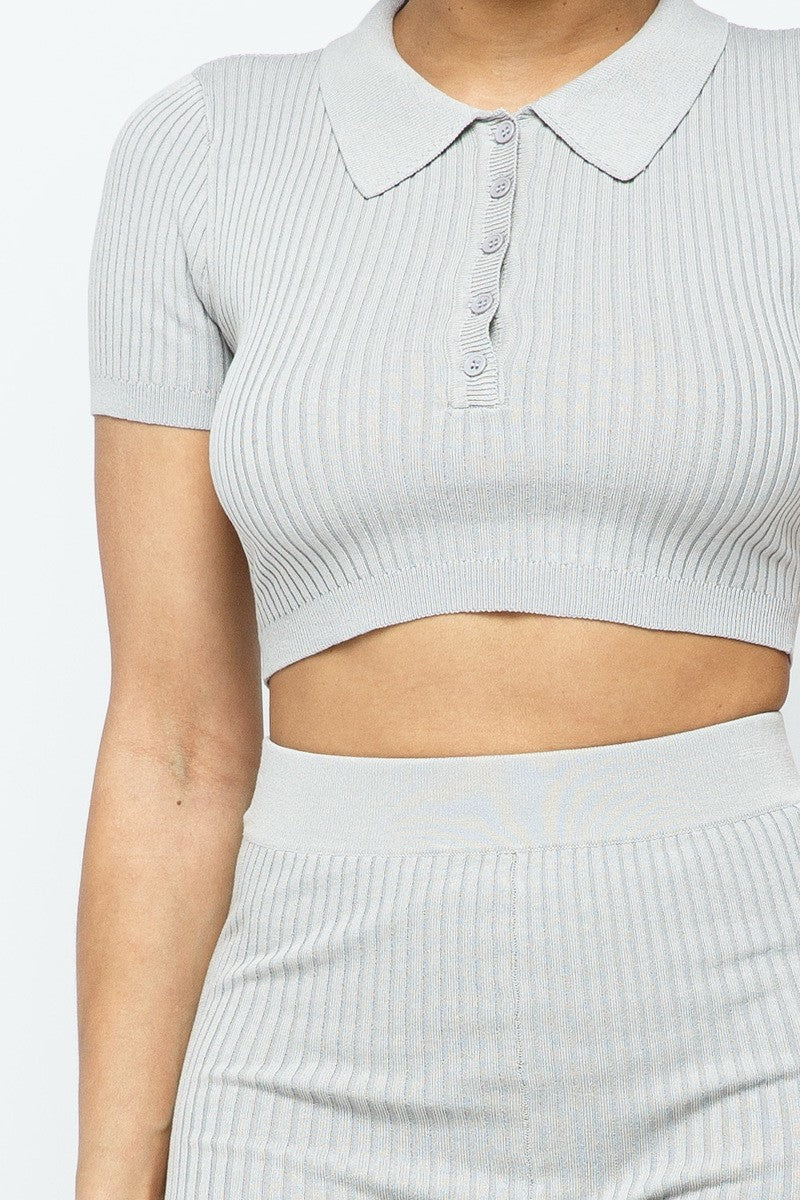 Collar Crop Top + Shorts Set Look Up Deals