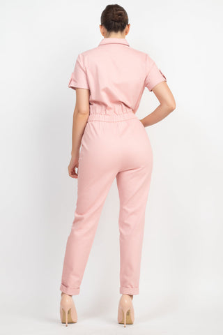 Collared Button-front Jumpsuit Look Up Deals