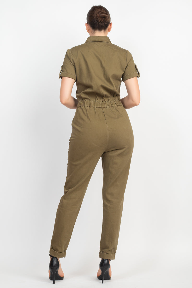 Collared Button-front Jumpsuit Look Up Deals