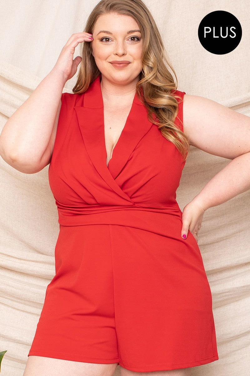 Collared Neck Plus Size Romper Look Up Deals