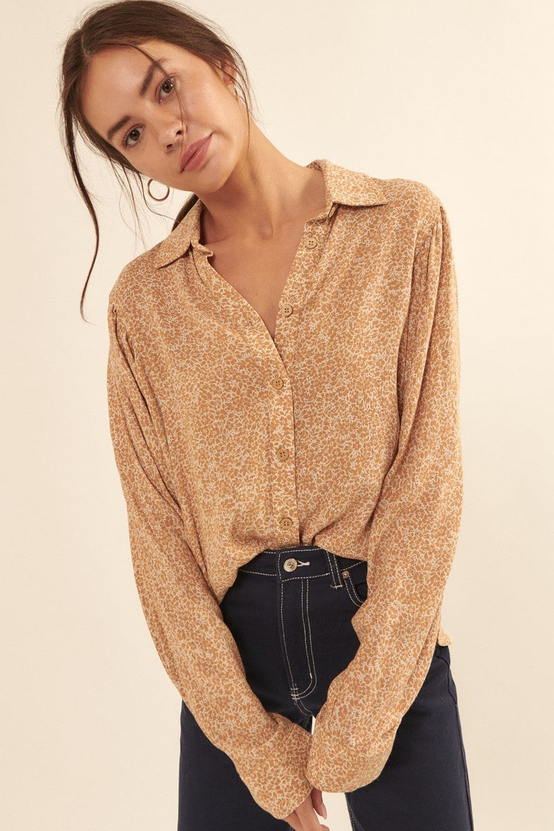 Collared Neckline Floral-print Shirt Look Up Deals