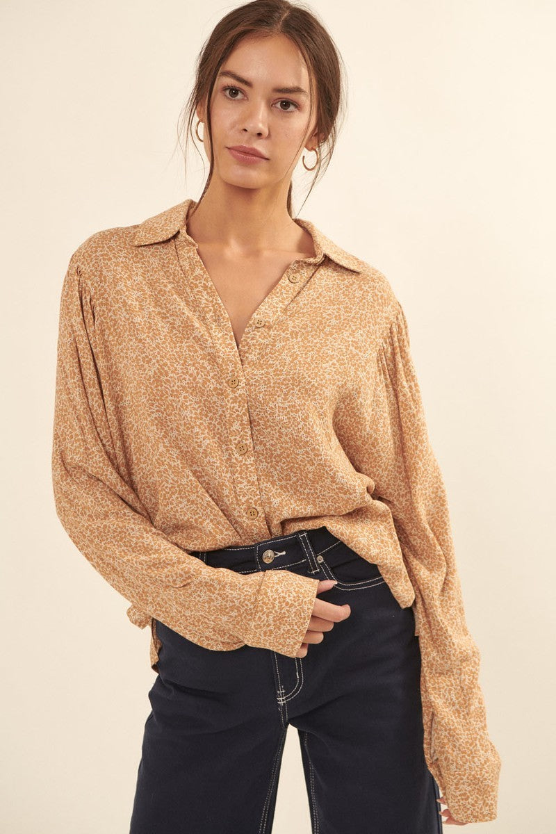 Collared Neckline Floral-print Shirt Look Up Deals