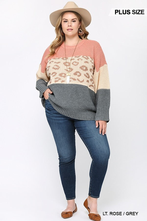 Color Block And Leopard Pattern Mixed Pullover Sweater Look Up Deals