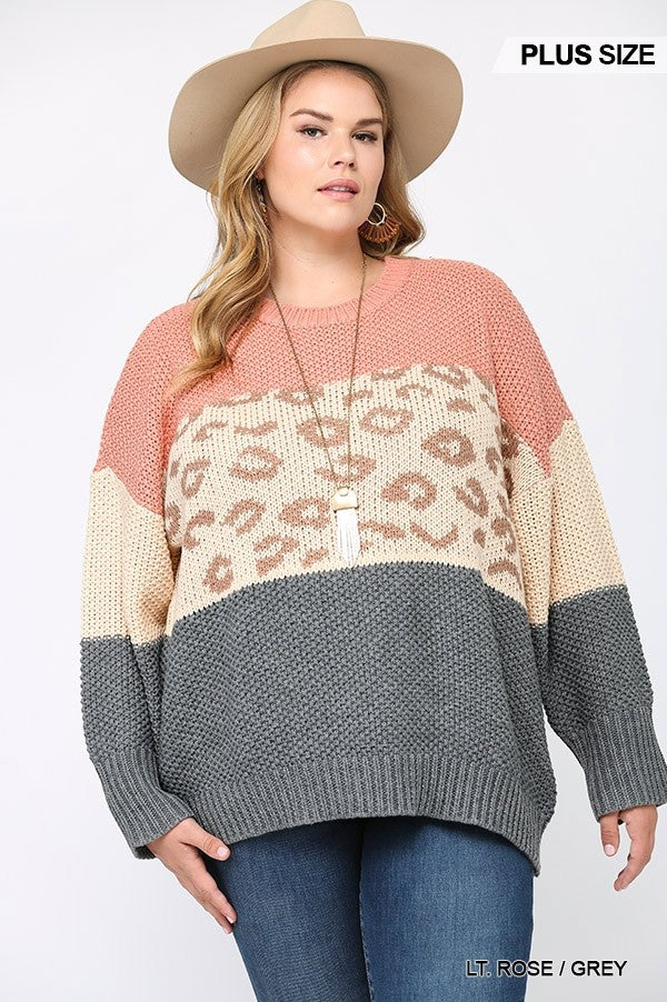 Color Block And Leopard Pattern Mixed Pullover Sweater Look Up Deals