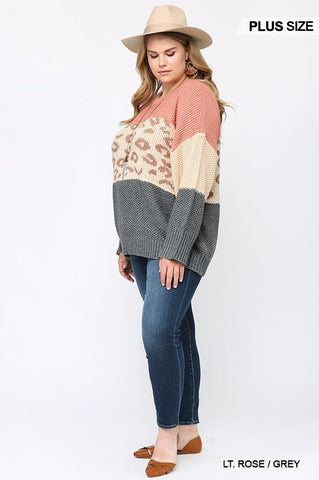 Color Block And Leopard Pattern Mixed Pullover Sweater Look Up Deals