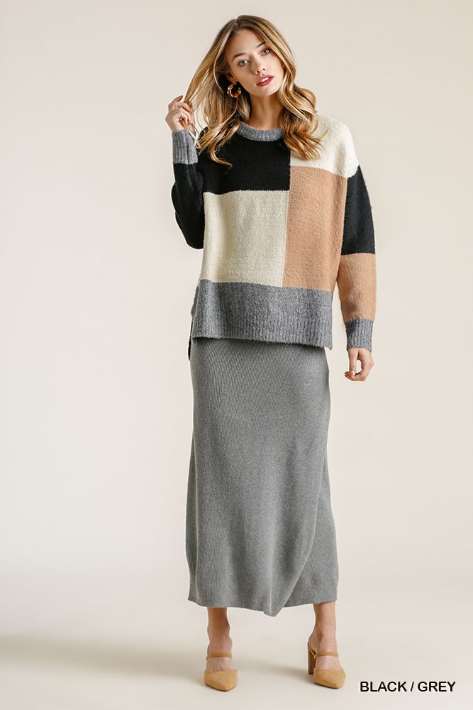 Colorblock Contrasted Cotton Fabric On Back Top With Side Slits And High Low Hem Look Up Deals