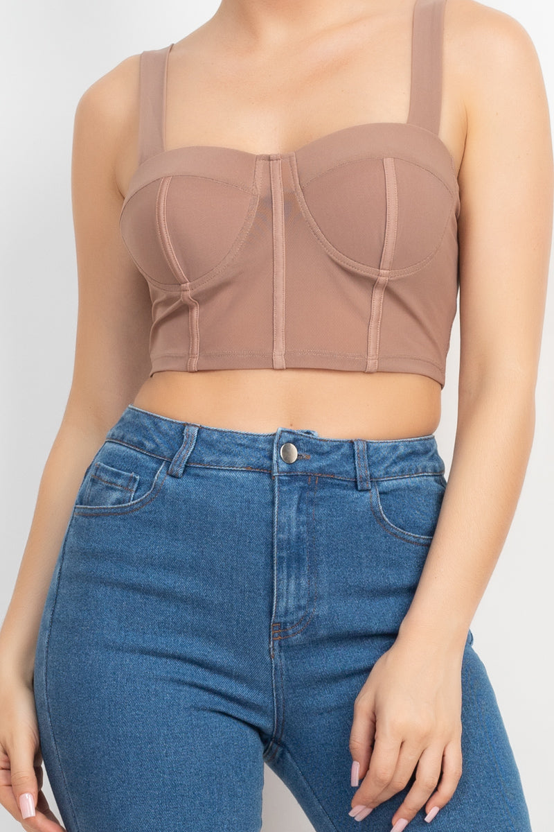 Contrasting Mesh Padded Tank Top Look Up Deals