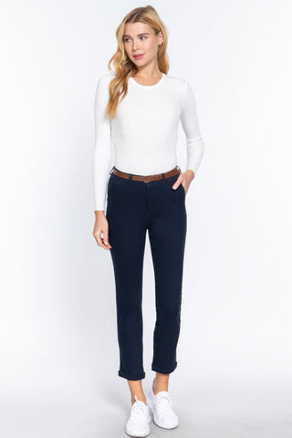 Cotton-span Twill Belted Long Pants Look Up Deals