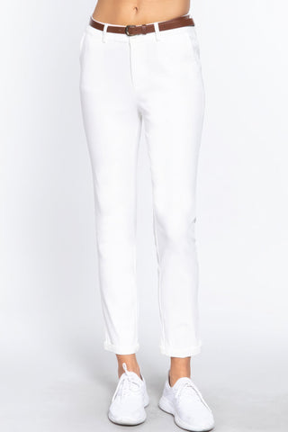 Cotton-span Twill Belted Long Pants Look Up Deals