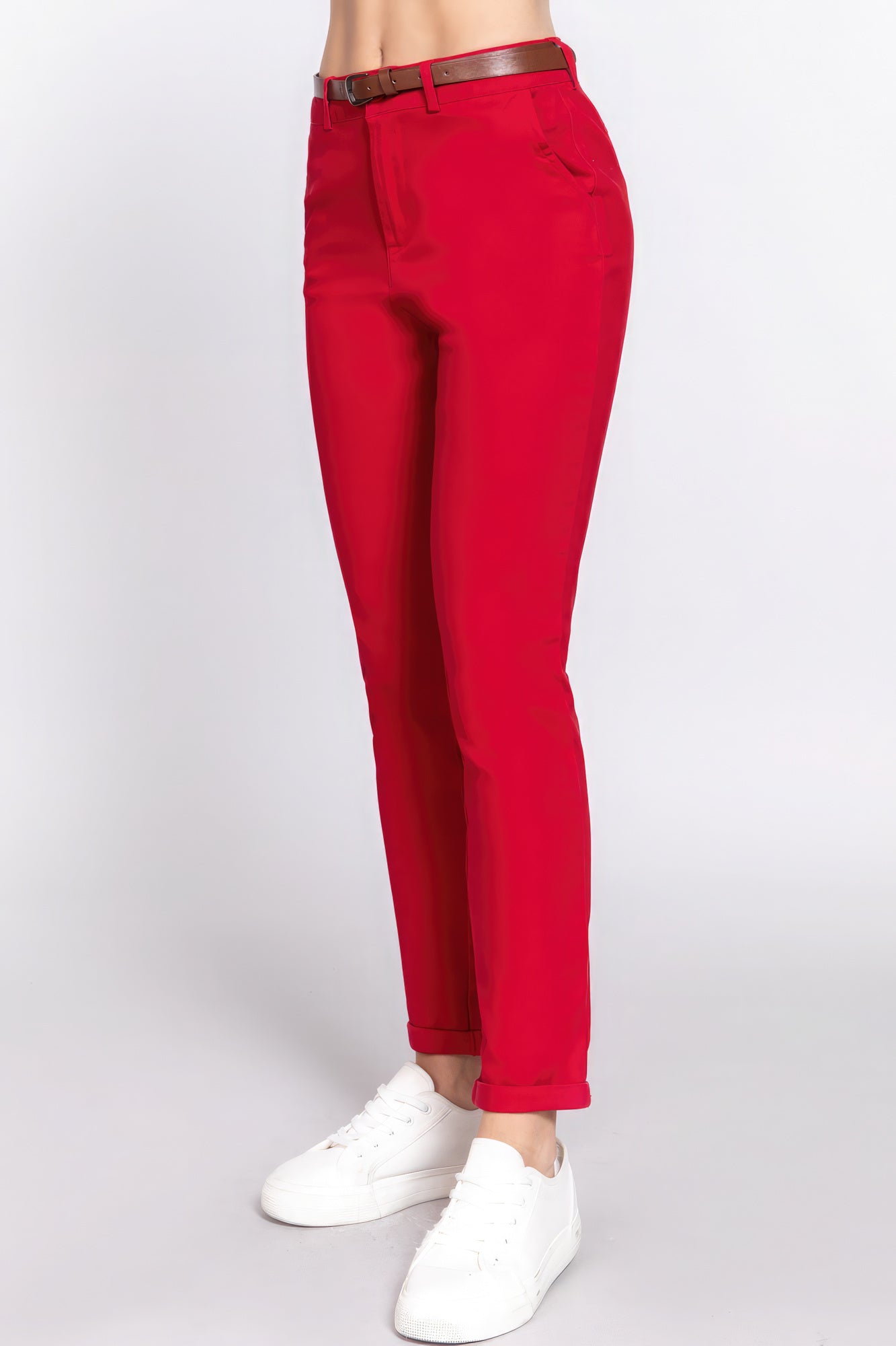 Cotton-span Twill Belted Long Pants Look Up Deals