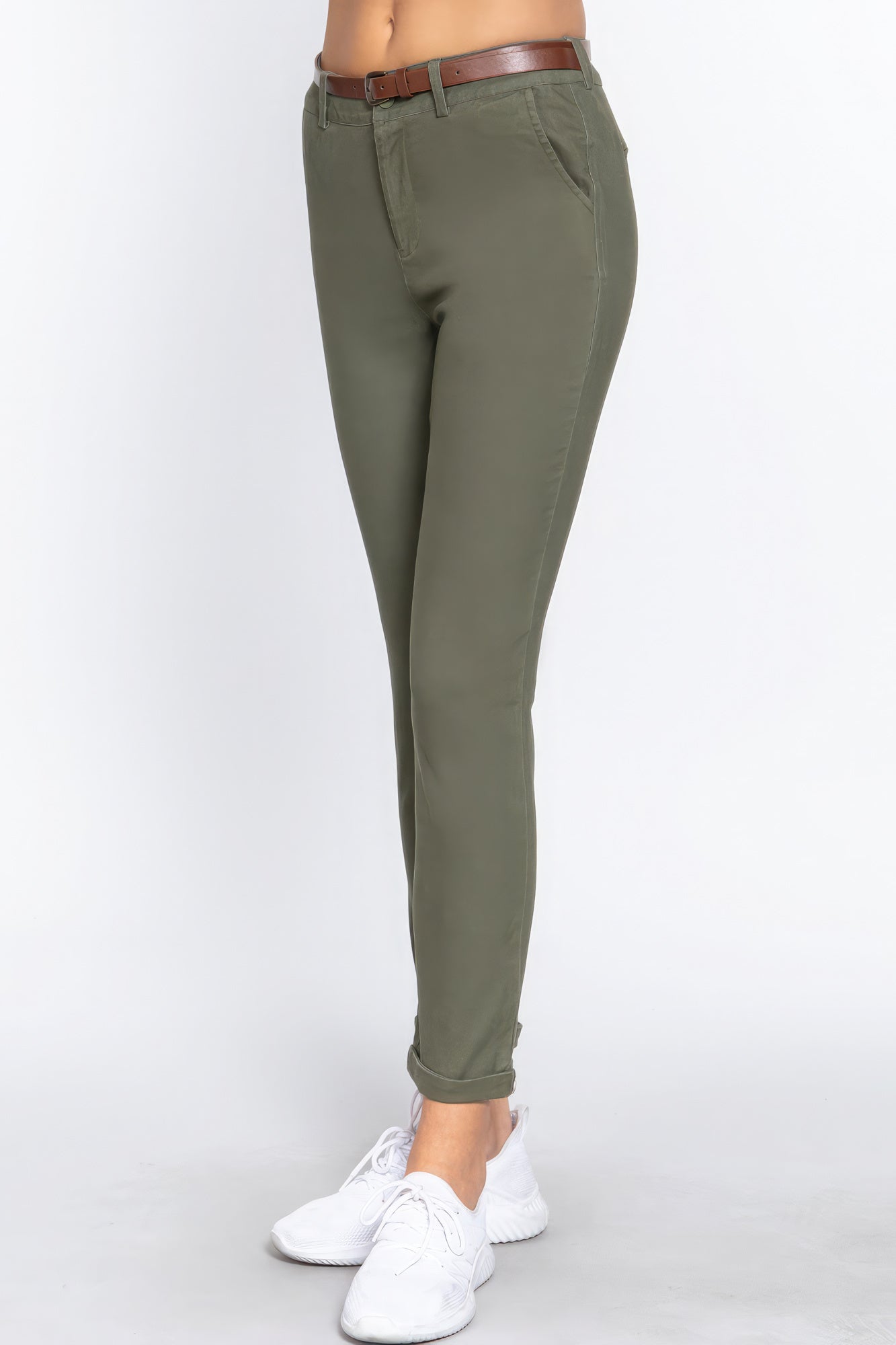 Cotton-span Twill Belted Long Pants Look Up Deals