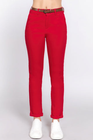 Cotton-span Twill Belted Long Pants Look Up Deals