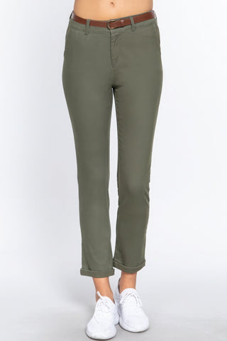 Cotton-span Twill Belted Long Pants Look Up Deals