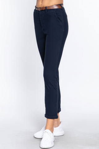 Cotton-span Twill Belted Long Pants Look Up Deals