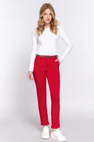 Cotton-span Twill Belted Long Pants Look Up Deals