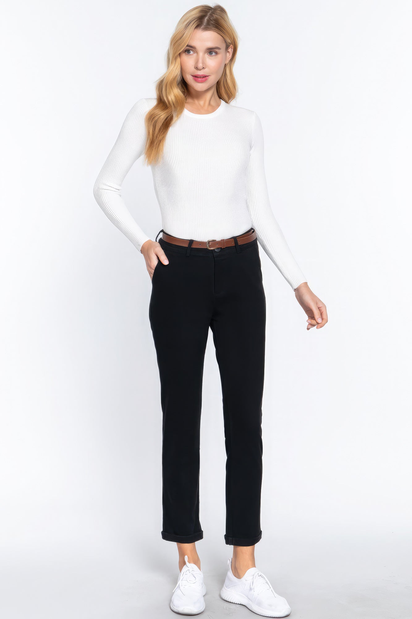 Cotton-span Twill Belted Long Pants Look Up Deals