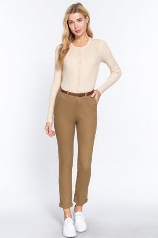 Cotton-span Twill Belted Long Pants Look Up Deals