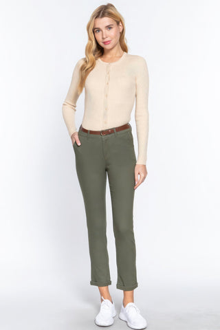 Cotton-span Twill Belted Long Pants Look Up Deals