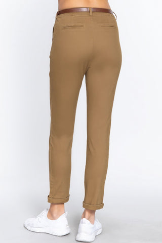 Cotton-span Twill Belted Long Pants Look Up Deals