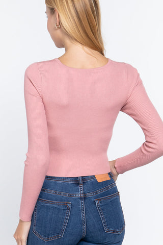 Crew Neck Knotted Crop Sweater Look Up Deals