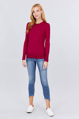 Crew Neck Sweater W/rivet Button Look Up Deals