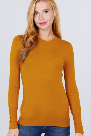 Crew Neck Sweater W/rivet Button Look Up Deals