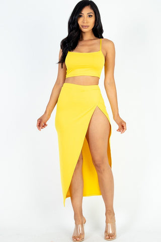 Crop Cami & Split Thigh Maxi Skirt Set Look Up Deals