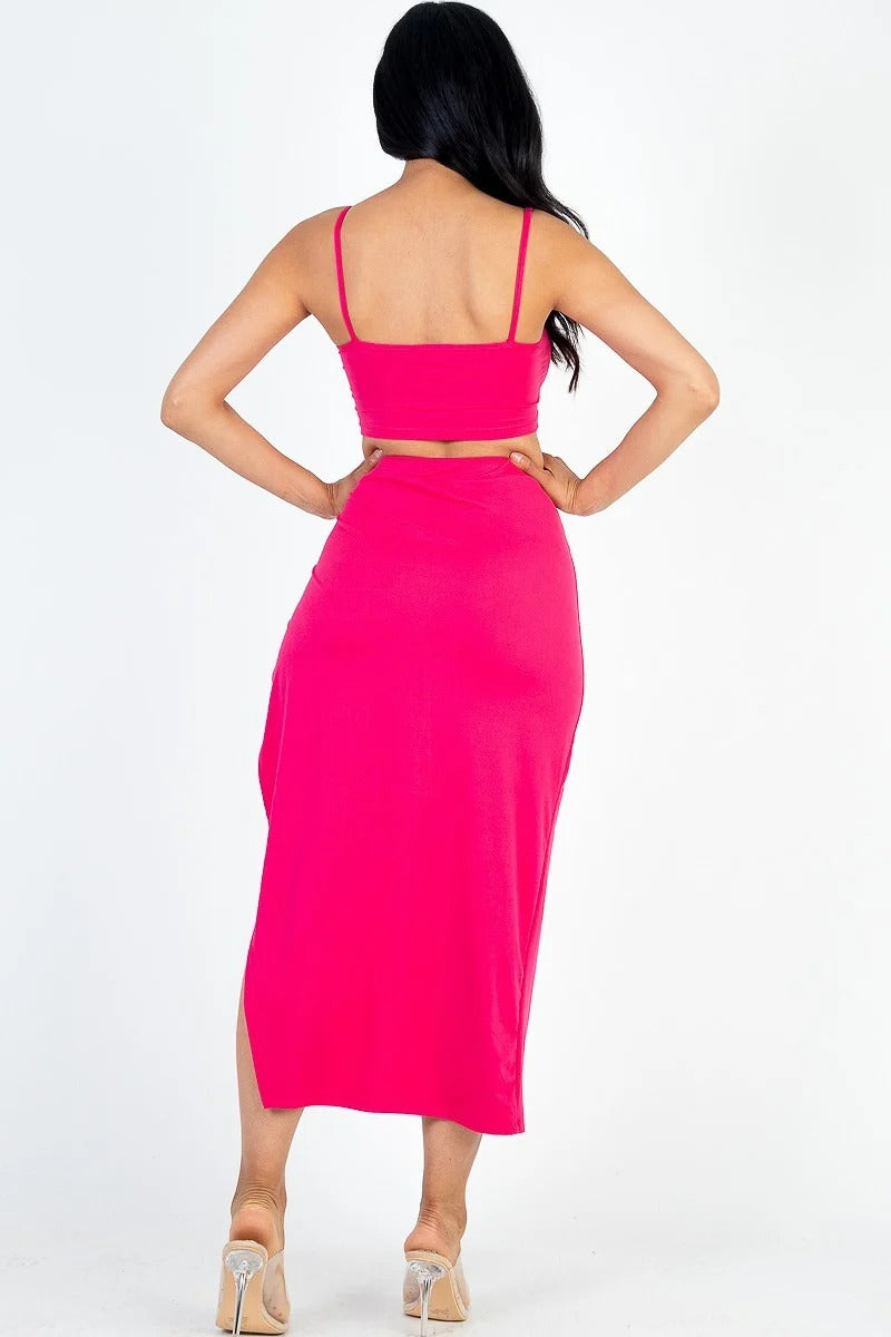 Crop Cami & Split Thigh Maxi Skirt Set Look Up Deals