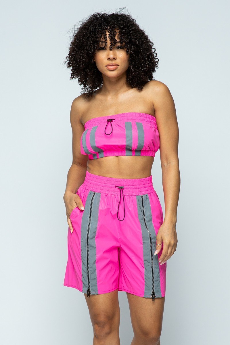 Cropped Mini Tube Top/lined Thigh Length Shorts Set Look Up Deals