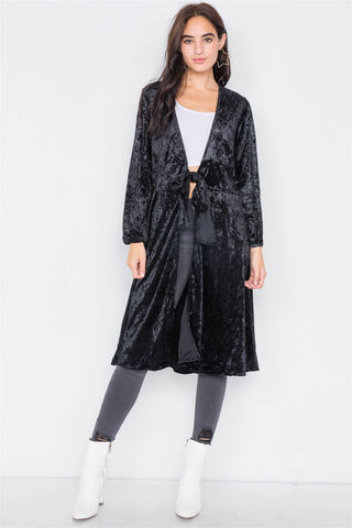 Crushed Velvet Open Front Tie Jacket Look Up Deals