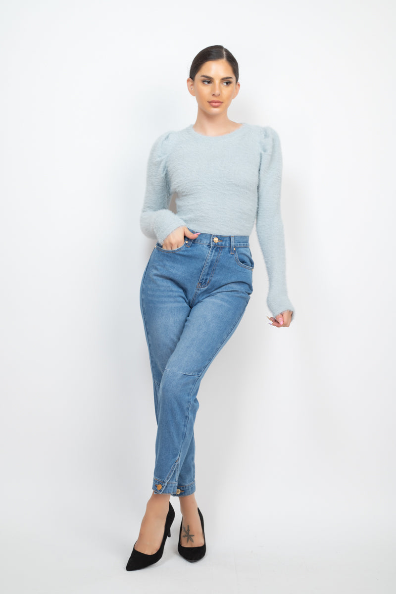 Cuffed-button Mom Jeans Look Up Deals