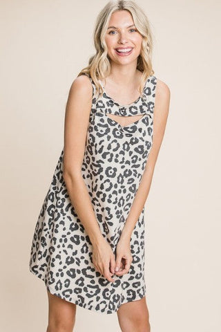 Cute Animal Print Cut Out Neckline Sleeveless Tunic Dress Look Up Deals