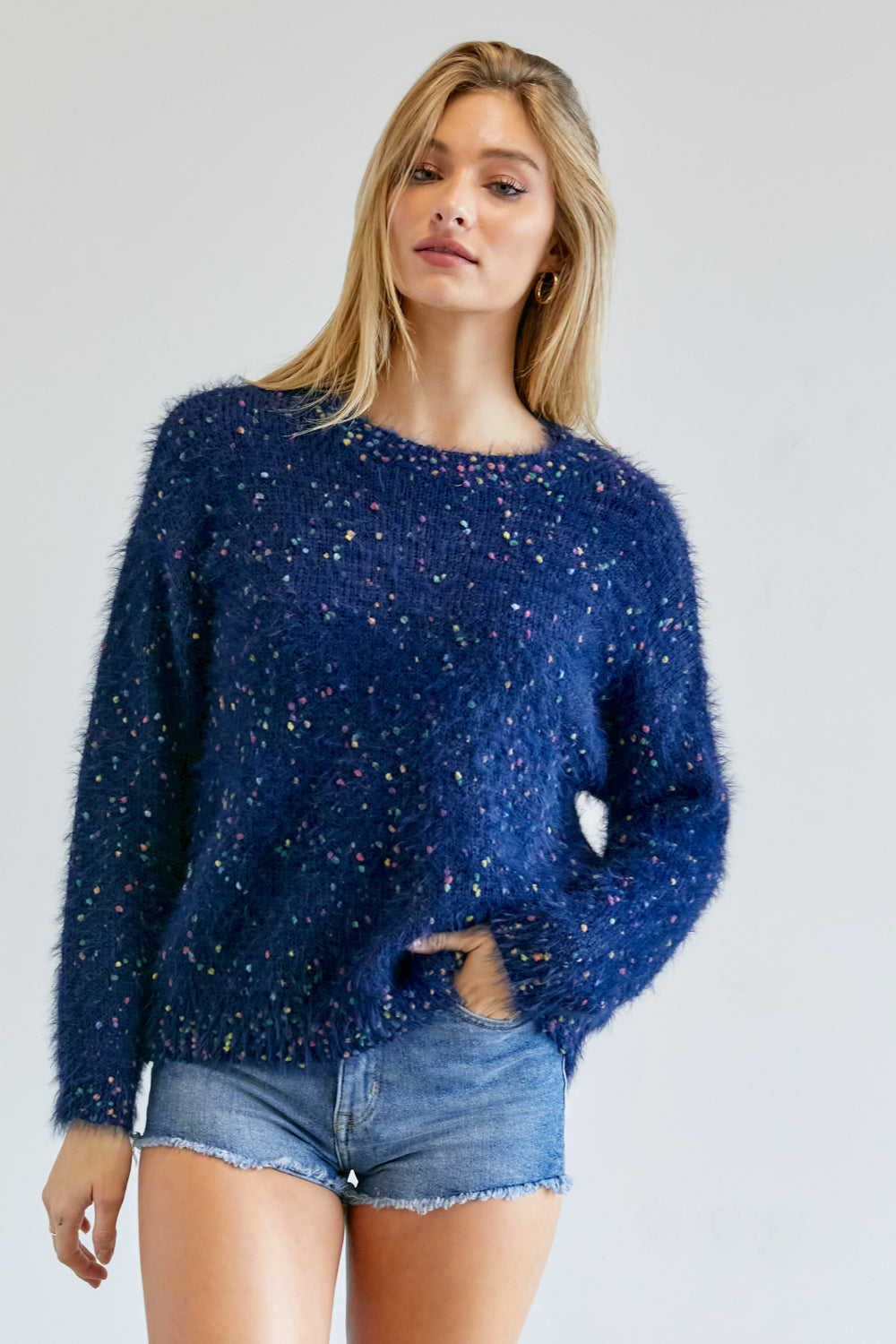 Cute Multi Color Polak Dot Sweater Look Up Deals