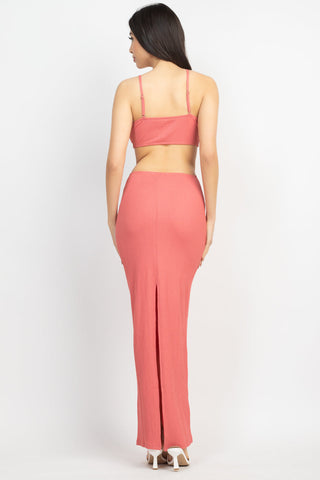 Cutout Back Slit V-neck Maxi Dress Look Up Deals