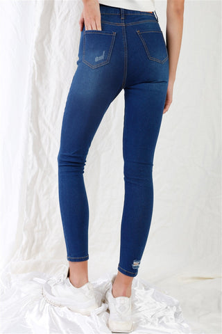 Dark Blue High-waisted With Rips Skinny Denim Jeans Look Up Deals