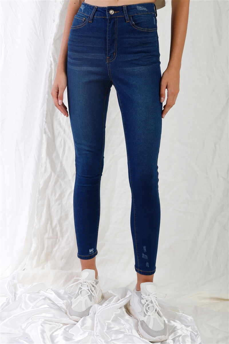 Dark Blue High-waisted With Rips Skinny Denim Jeans Look Up Deals