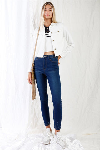 Dark Blue High-waisted With Rips Skinny Denim Jeans Look Up Deals