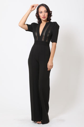 Deep V-neck Crochet Bodice Jumpsuit Look Up Deals