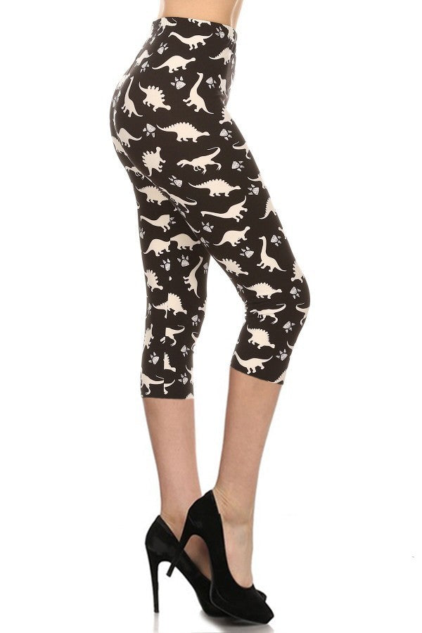 Dinosaur Printed High Waisted Capri Leggings With An Elastic Waist Look Up Deals