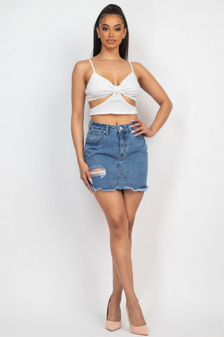 Distressed Frayed Hem Denim Skirt Look Up Deals