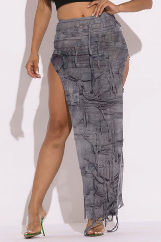 Distressed Thigh Slit Maxi Skirt Look Up Deals