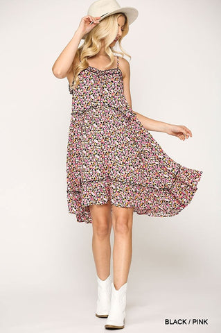 Ditsy Floral Print Sleeveless Dress With Lace Trim Look Up Deals