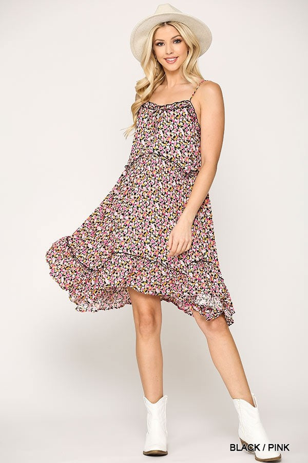 Ditsy Floral Print Sleeveless Dress With Lace Trim Look Up Deals